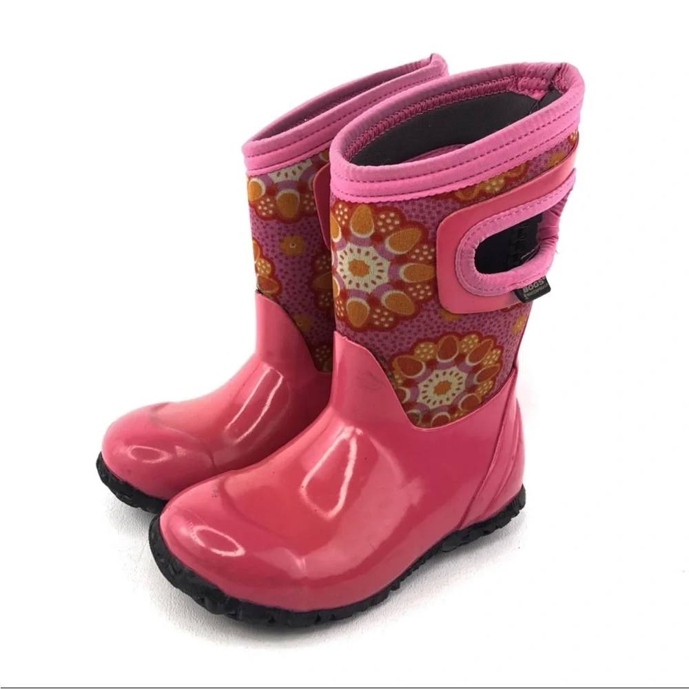 Bogs Girls North Hampton Kaleidoscope Pink Mid-Calf Rubber Rain Boots Kids Sz 1